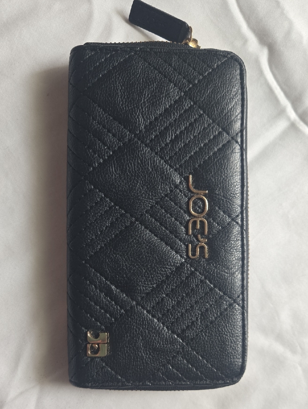 Joe's Jeans Black Quilted Zip Wallet with Gold Hardware